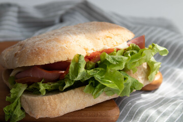 Helthy Sandwich, Ciabatta Bread with Pastrami Ham