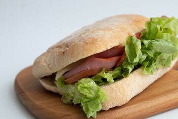 Healthy Sandwich, Ciabatta Bread with Pastrami Ham