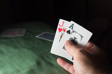 playing cards on a dark background