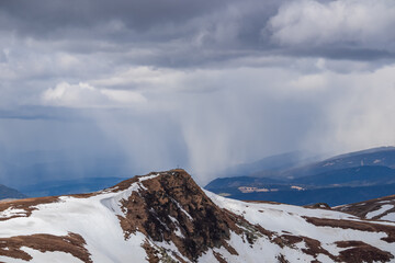 Scenic view on summit cross of mountain peak Gertrusk seen from Ladinger Spitz, Saualpe, Carinthia,...