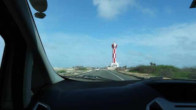 Beautiful Beach road of Arichal Munai, Danushkodi, Rameswaram Tamil Nadu India Sri Lanka. Road trip view from inside of a car.