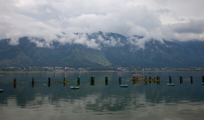 Srinagar, Kashmir, India : A view of Dal Lake and the beautiful mountain range in the background