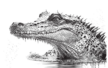 Crocodile portrait sketch hand drawn sketch, engraving style Side view vector illustration.