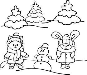 cat, rabbit and snowman