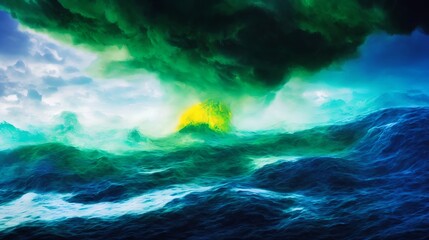 Fototapeta na wymiar green clouds over the sea