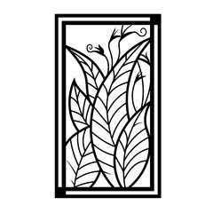 frame with silhouette of tree leaves, for laser cutting vertical format, vector