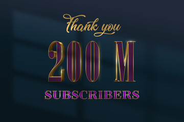 200 Million  subscribers celebration greeting banner with Luxury Design