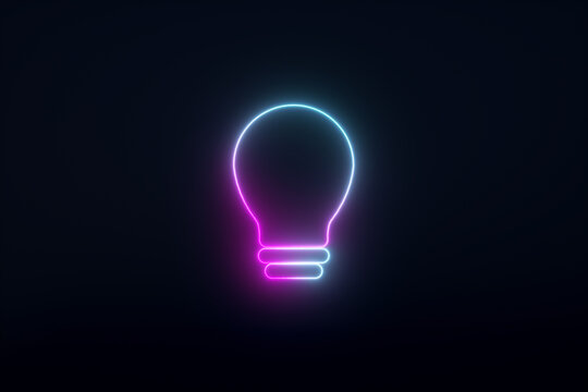 neon light bulb symbol, 3d render
