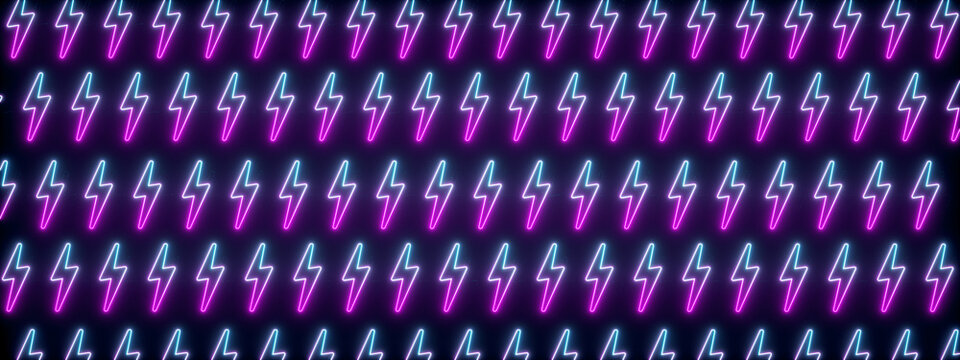 neon thunderbolt pattern, 3d render, panoramic image