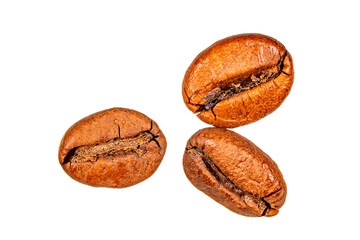 Coffee beans isolated on a white background close-up