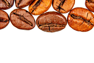 Coffee beans isolated on a white background close-up