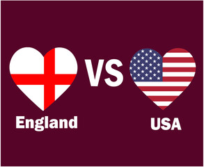 England And United States Flag Heart With Names Symbol Design Europe And North America football Final Vector European And North American Countries Football Teams Illustration