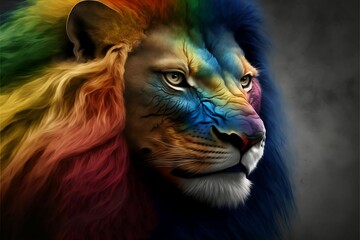 Obraz premium Fierce Lion showing rainbow colours