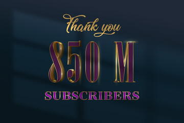 850 Million  subscribers celebration greeting banner with Luxury Design