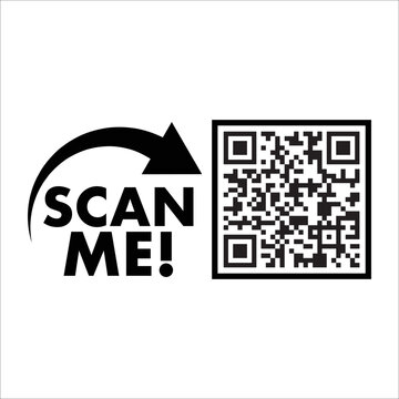 Scan Me Icon. QR Code Scan Me Message Sign
