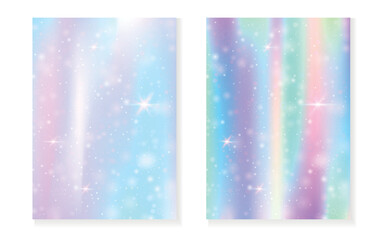 Magic background with princess rainbow gradient. Kawaii unicorn hologram.