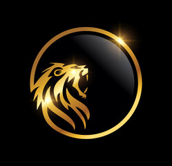 Golden Lion Head In Circle Logo Vector