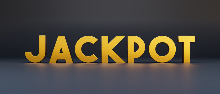 Jackpot. Text in golden letters and dark background. Gaming, winning, casino, lotto, top prize and award.