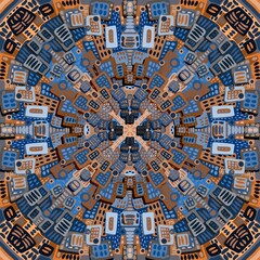 blue and orange squares in symmetrical ornament