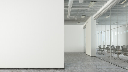 Blank white office wall mock up in modern office interior.
