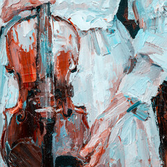 Art painting. Portrait of a girl with brown hair is made in a classic style. Background is dark.