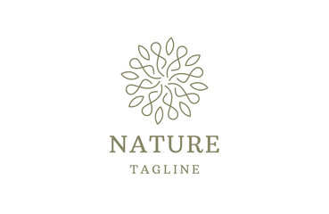 Nature boutique of leaf line logo icon design template