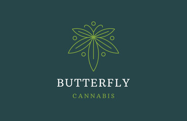 Butterfly with cannabis leaf logo icon design template