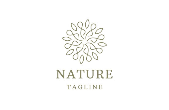 Nature boutique of leaf line logo icon design template