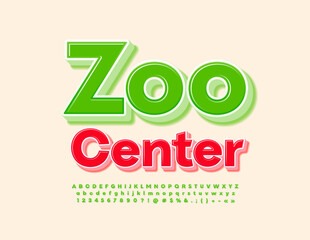 Naklejka premium Vector creative sign Zoo Center. Bright Green 3D Font. Modern Alphabet Letters, Numbers and Symbols set