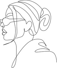 Woman head vector lineart illustration. One Line style drawing. Woman Line Art Minimalist Logo.