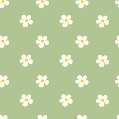Chamomile floral seamless pattern on green background