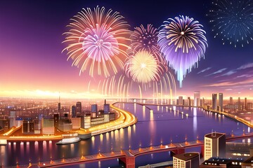 AI-generated Image Of New Year's Eve Fireworks In  London City 