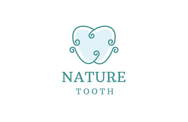 Dental clinic with leaf illustration line logo design template