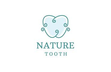 Obraz premium Dental clinic with leaf illustration line logo design template