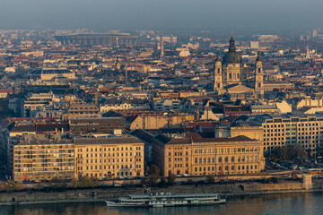 Obraz premium Budapest, Hungary The city view from the Matthias Church, or .Mátyás Templom, towards the St. Stephen's Basilica or.Szent István Bazilika