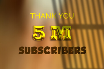 5 Million  subscribers celebration greeting banner with Gold Design