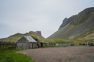 Fototapeta na wymiar Landscape of the Viking Village of Srokksnes (Iceland)