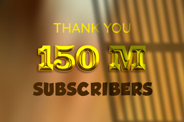 150 Million subscribers celebration greeting banner with Gold Design