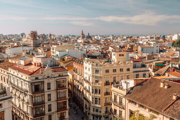 Fototapeta na wymiar The aerial view of the old center of Valencia, a port city on Spains southeastern coast
