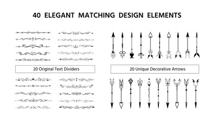Set of 20 text dividers, 20 decorative arrows