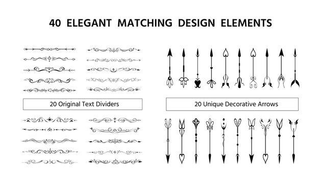 Set of 20 text dividers, 20 decorative arrows