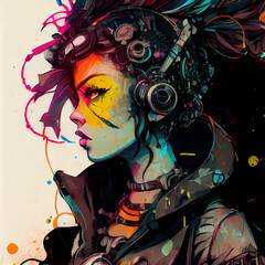 Atompunk human character, character concept very colorful design