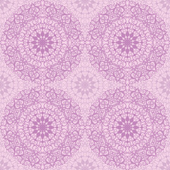 Seamless gentle pink Ethnic Pattern with Mandalas. Oriental ornamental pattern. Vector
