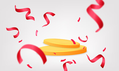 3d vector banner for discount sale label platform podium template with red flying explosion confetti banner design