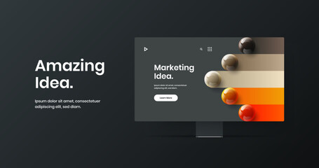 Simple website screen design vector layout. Bright monitor mockup web project illustration.