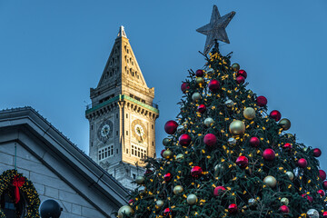 Clock Tower with Christmas tree