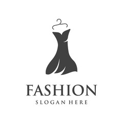 Women fashion logo template with clothes hanger, luxury clothes.Logo for business,boutique,fashion shop,model,shopping and beauty.