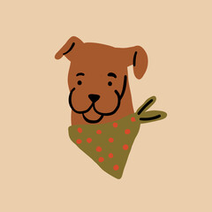 Vector illustration of dog with bandana. Pet portrait isolated. Vector illustration