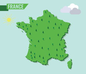 Green France Political Map With Vegetation