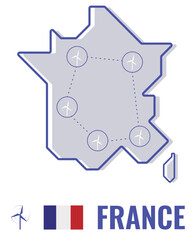 France Map Contour With Wind Generator Renewable Energy